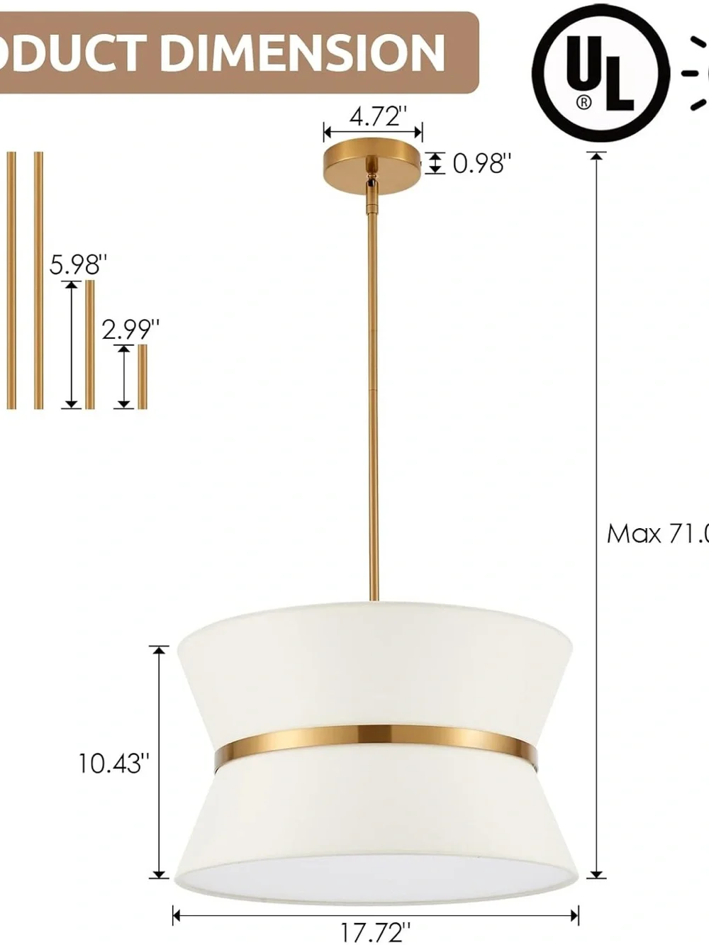 (NEW) Modern White and Gold Drum Chandelier Pendant Ceiling Light